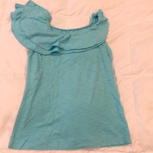 Lilly Pulitzer Wynne Ruffle Top in turquoise, XS
